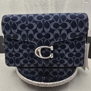 Coach Denim Chain Tabby Shoulder Top Handle Crossbody Bag Silver-tone Hardwear